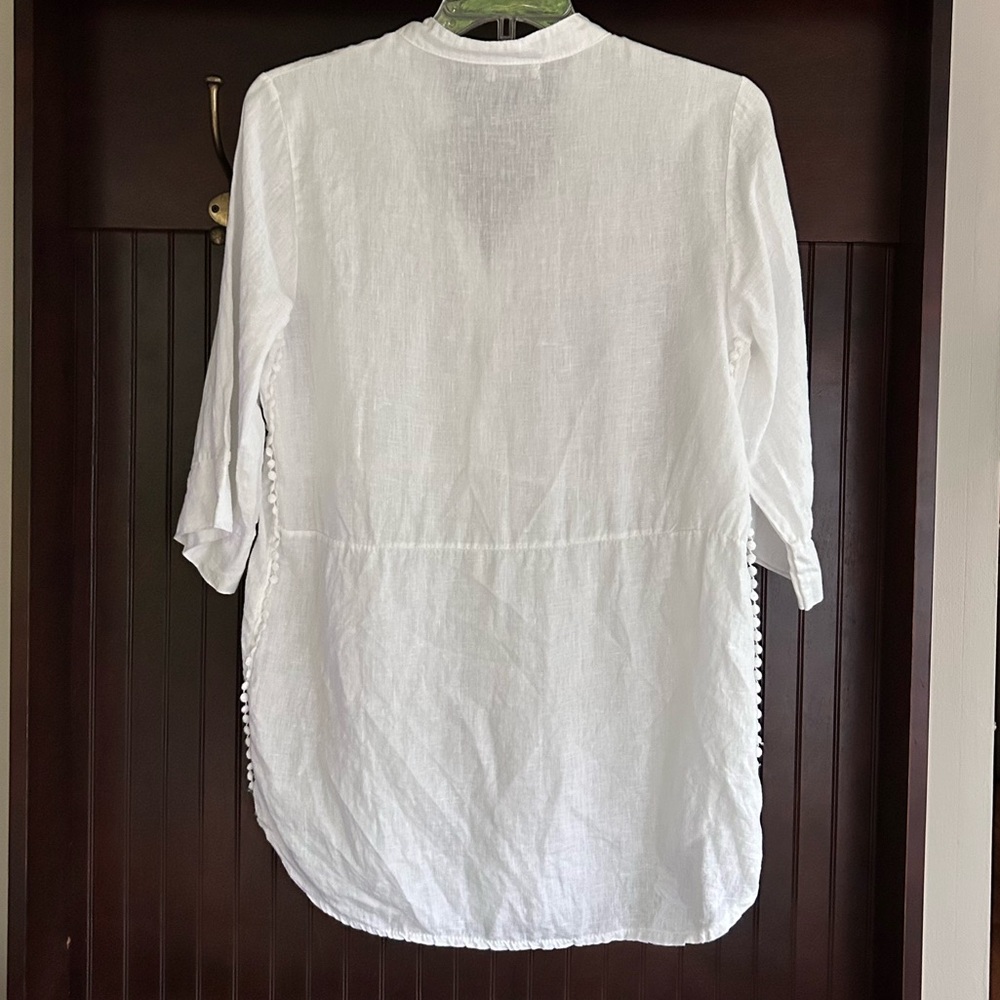 LAURA BIANCHI White Linen Popover Tunic Top Coastal Boho Beach Euro Summer Sz M - Picture 8 of 8